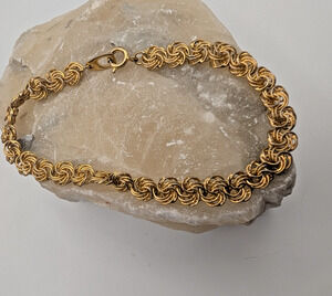 Elegant VTG Gold Tone Byzantine Style Link Bracelet Spring Ring Clasp 7.5 Inch